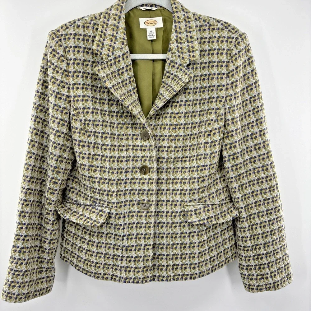 Talbots Wool Blazer Vintage Green Tweed Womens Size 10 Vintage Coquette USA - Picture 1 of 12